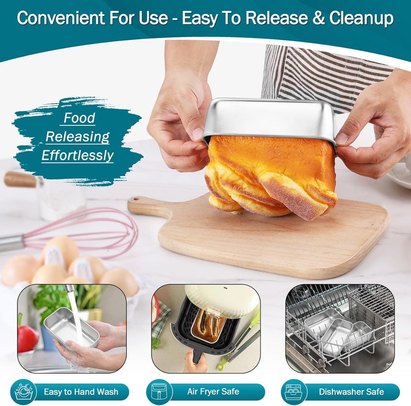 TeamFar Mini Loaf Pan, 8 PCS Stainless Steel Loaf Pans for Baking Bread, 6.3 x 3.5 Inch Bread Baking Pan for Homemade Bread, Meatloaf, Cake and Brownies, Non-Toxic, Oven & Dishwasher Safe - Image 3